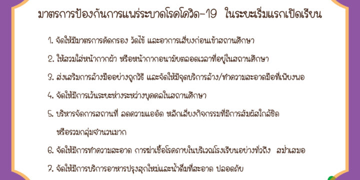 มาตรการป้องกันการแพร่ระบาดโรคโควิด 19 ในระยะเริ่มแรกเปิดเรียน